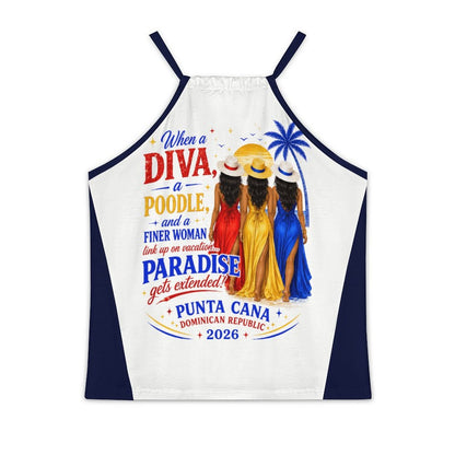 Paradise Just Got Extended! Design Women's Halter Tank Top- Black