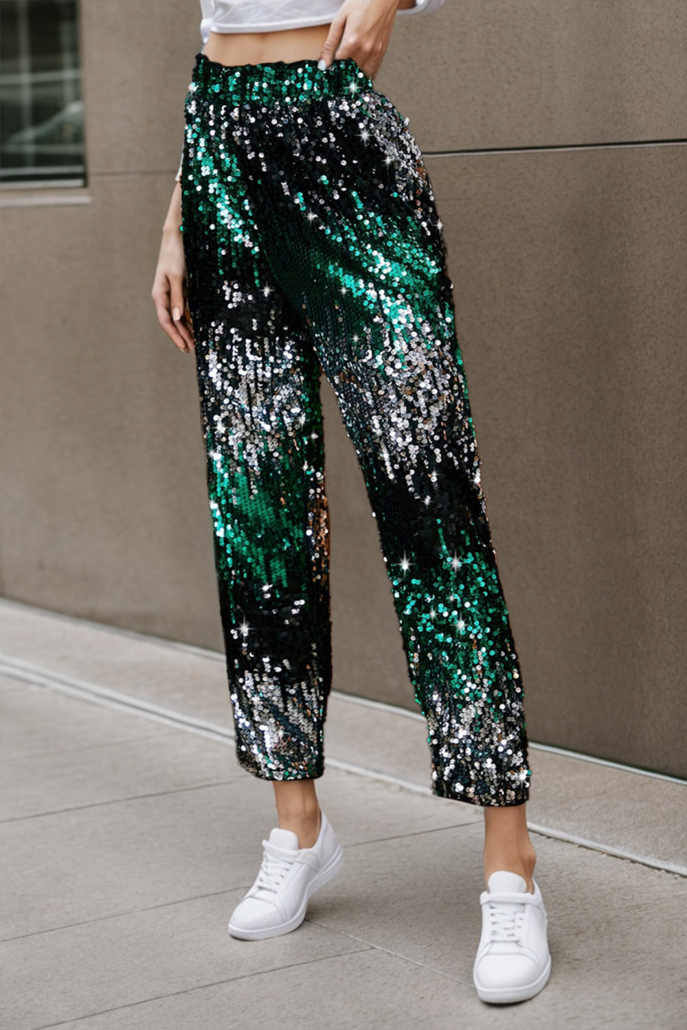 Sequin Contrast High Waist Pants-VMA Specialties Boutique
