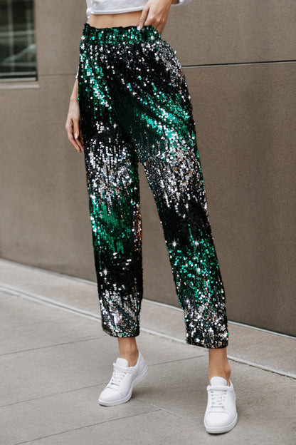 Sequin Contrast High Waist Pants-VMA Specialties Boutique
