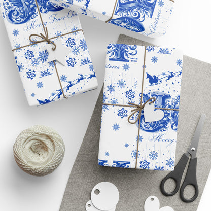 Wrapping Paper, Joy Since 1920 Zeta Inspired Christmas Gift Wrap, Royal Blue and White, Have a Merry Finer Christmas, Holiday