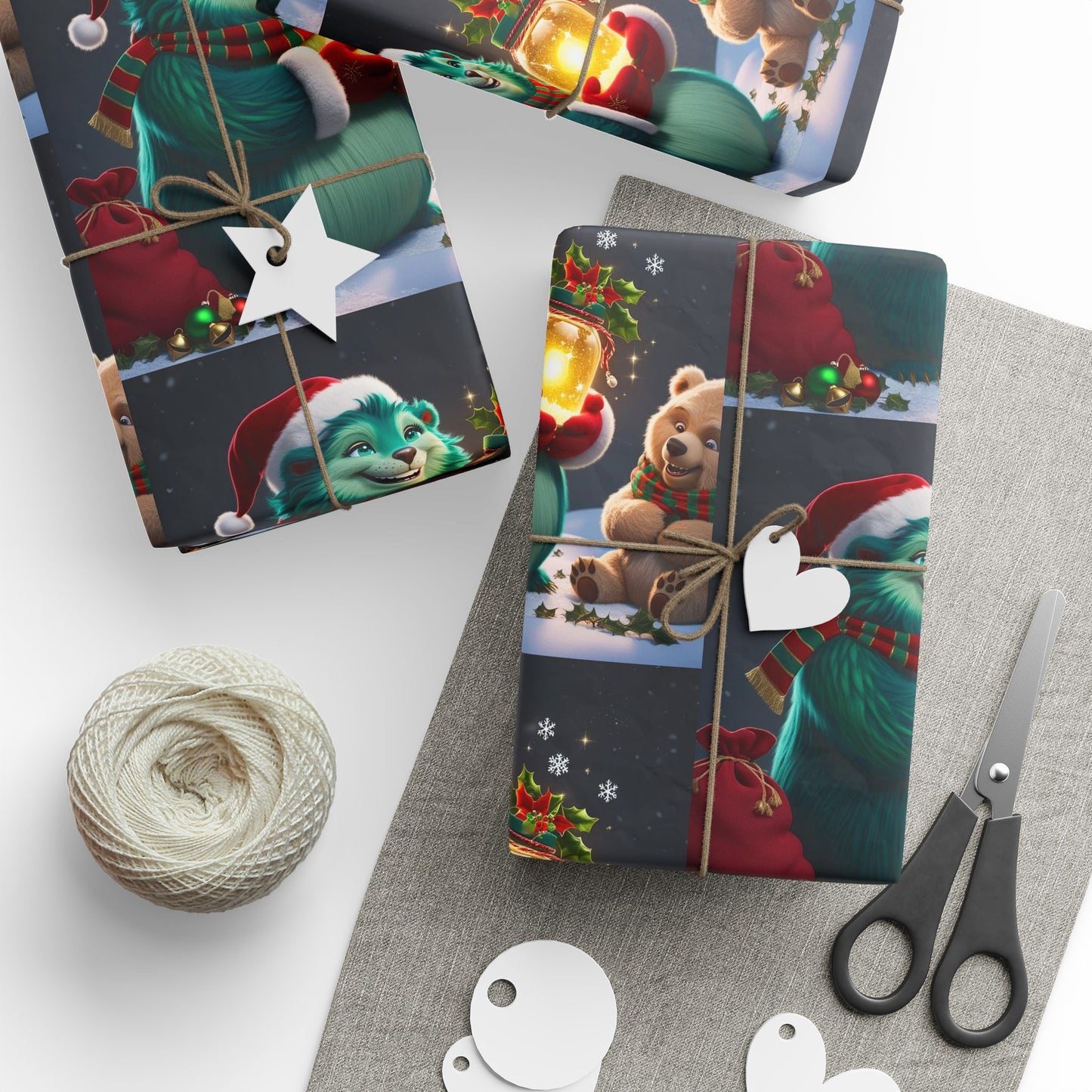 Christmas Wrapping Papers, Wizzle Claus Festive Holiday Gift Wrap, Santa Hat, Snowflakes, Magical Winter Feel, Ornaments and
