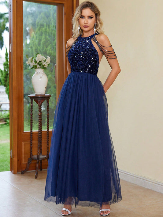 Backless Halter Neck Sleeveless Dress-VMA Specialties Boutique