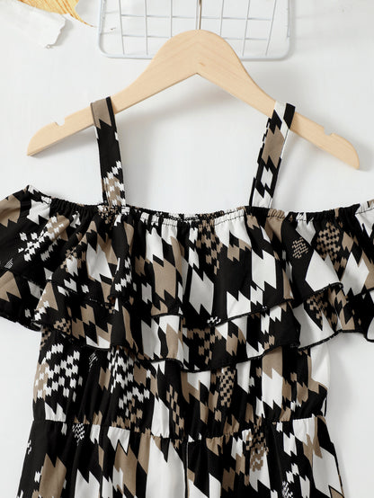 Printed Cold-Shoulder Flare Leg Jumpsuit-VMA Specialties Boutique