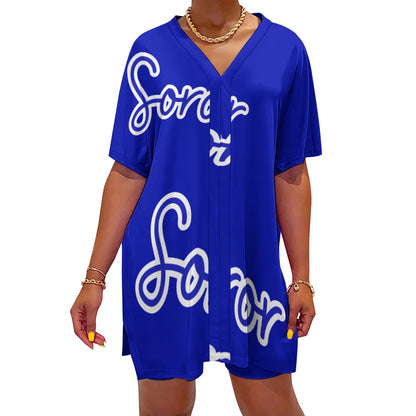 V-neck bat sleeve two piece set
