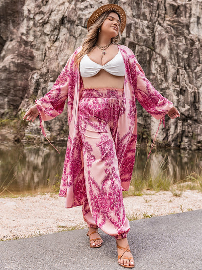 Plus Size Open Front Cardigan and Pants Set-VMA Specialties Boutique