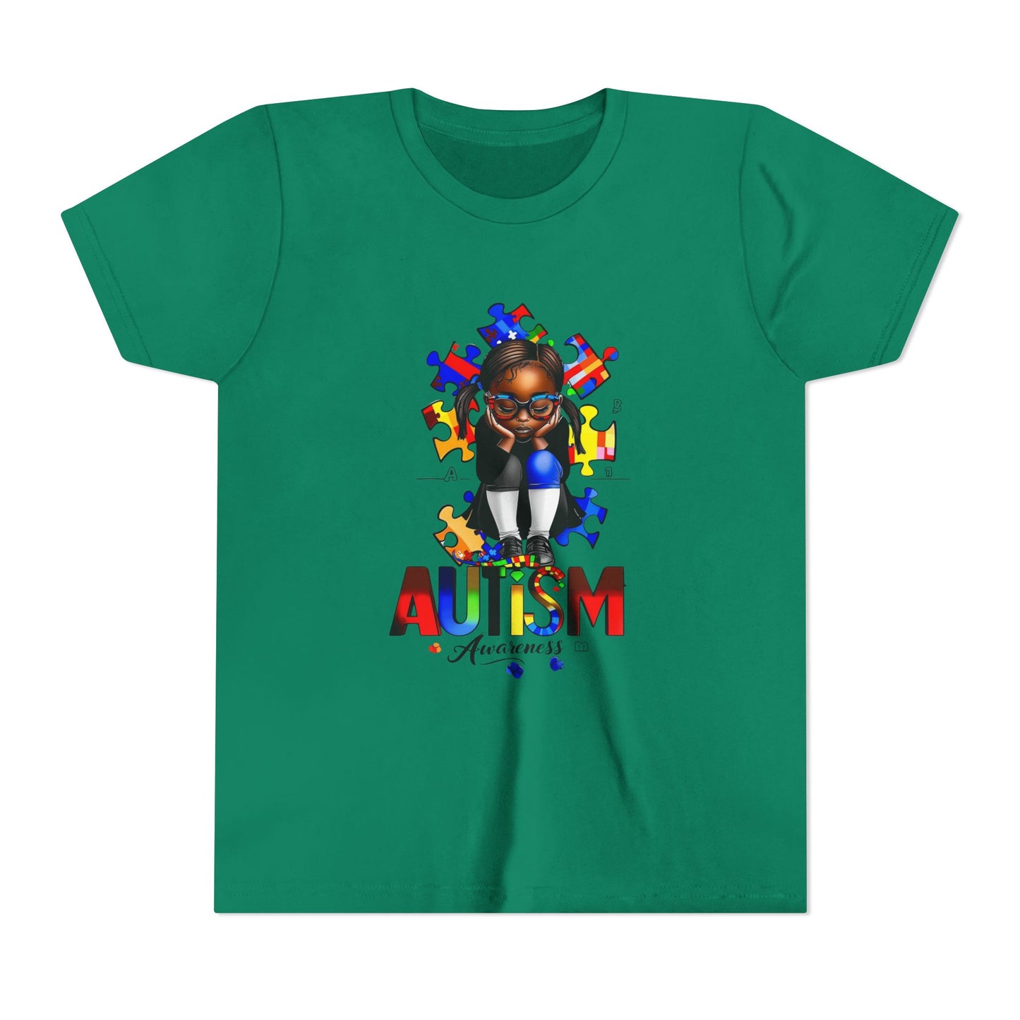 Autism Awareness Youth Tee for Girls, Black Girl Tshirt, Puzzle Piece Graphic Shirt, Autism Support Apparel, Inclusive Kid's