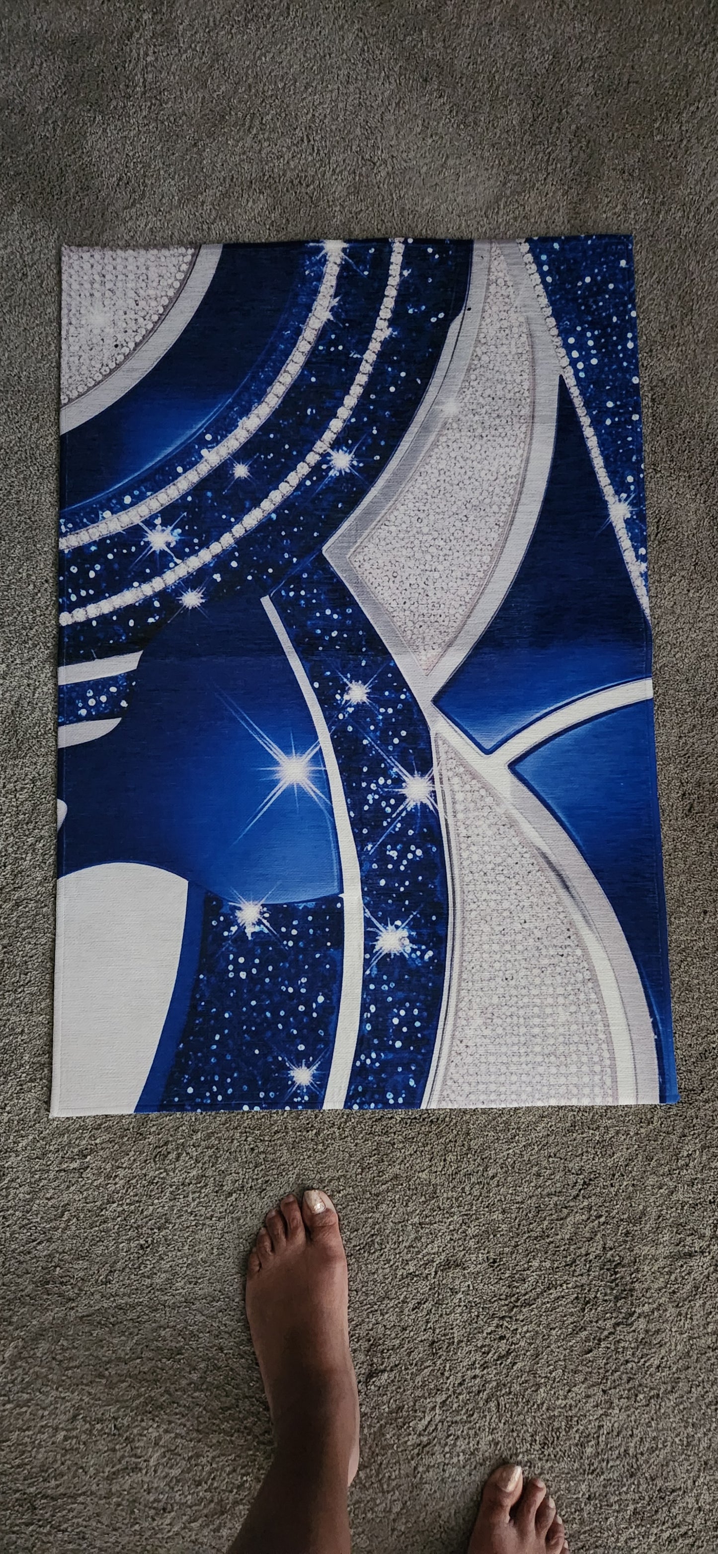 Luxurious Abstract Area Rug, Royal Blue and Silver, Glittery Gemstone Design, Opulent Rhinestone Pattern Accent Rug,