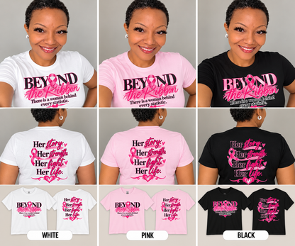 Breast Cancer Awareness T-Shirt — "Beyond the Ribbon" Her Story, Her Strength Design