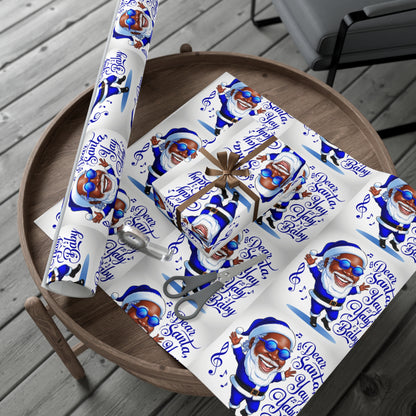 Gift Wrap Papers - Dear Santa African American Santa Yay baby Royal blue and white