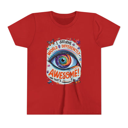 Autism Awareness Youth Tee, Eye Galaxy, Puzzle Pieces, Butterflies, Neurodiversity Shirt, Unique Perspective Clothing