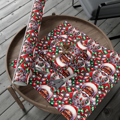 Christmas Cheer Wrapping Papers, Festive African American Santa Gift Wrap, HoliRosy Cheeks, Nose, Xmas Spirit Decor, P
