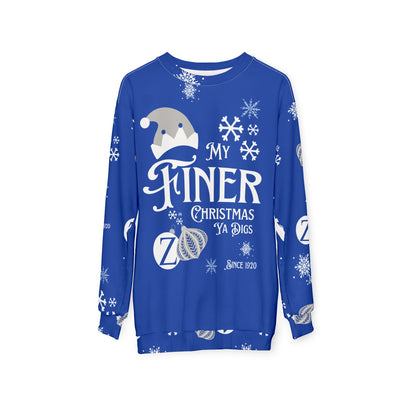 My Finer Christmas Ya Digs Sweater Royal Blue and White Zeta Inspired