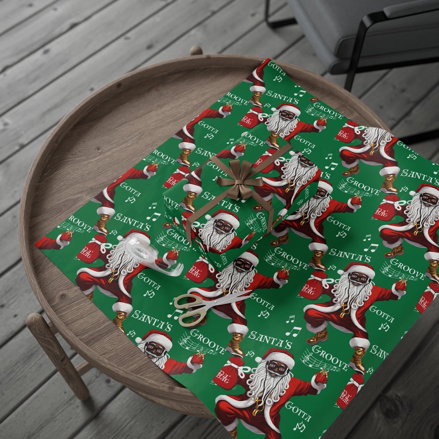 Santa Gotta Groove, African American Santa Christmas Holiday Wrap
