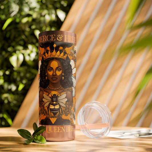 Queen Bee..Fierce & Free Skinny Tumbler with Straw, 20oz