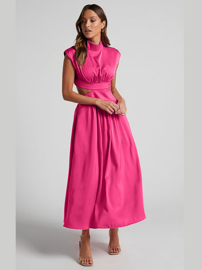 Cutout Mock Neck Sleeveless Ruched Dress-VMA Specialties Boutique