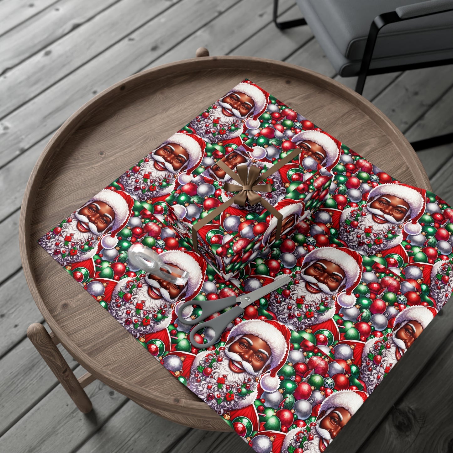 Christmas Cheer Wrapping Papers, Festive African American Santa Gift Wrap, HoliRosy Cheeks, Nose, Xmas Spirit Decor, P