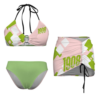 1908 Soror Drawstring Halterneck Three-Piece Swimsuit Skirt