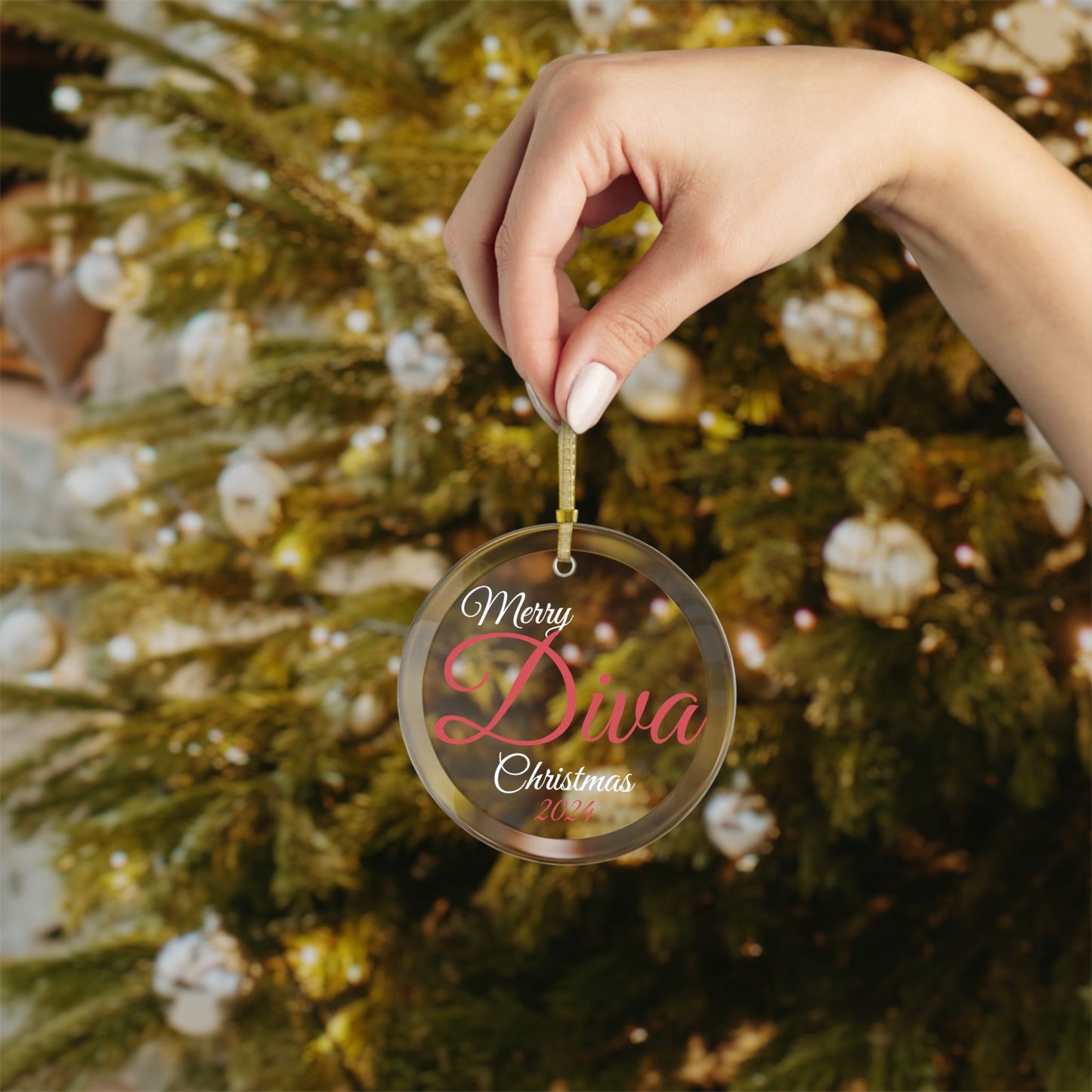 Copy of Glass Ornaments Merry Diva Christmas 2024 Red and White Sorority Inspired Ornament