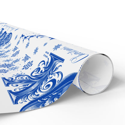 Wrapping Paper, Joy Since 1920 Zeta Inspired Christmas Gift Wrap, Royal Blue and White, Have a Merry Finer Christmas, Holiday