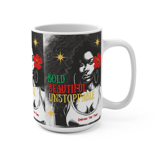 Bold Beautiful Unstoppable Empower She RED Black Gold Colors Mug