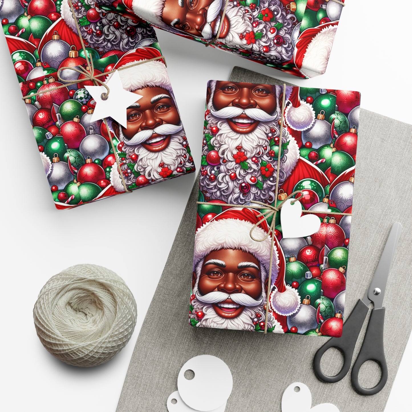 Christmas Cheer Wrapping Papers, Festive African American Santa Gift Wrap, HoliRosy Cheeks, Nose, Xmas Spirit Decor, P