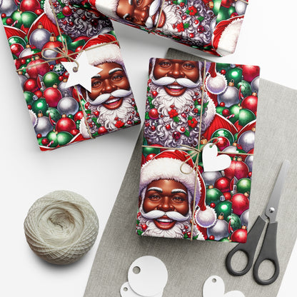 Christmas Cheer Wrapping Papers, Festive African American Santa Gift Wrap, HoliRosy Cheeks, Nose, Xmas Spirit Decor, P