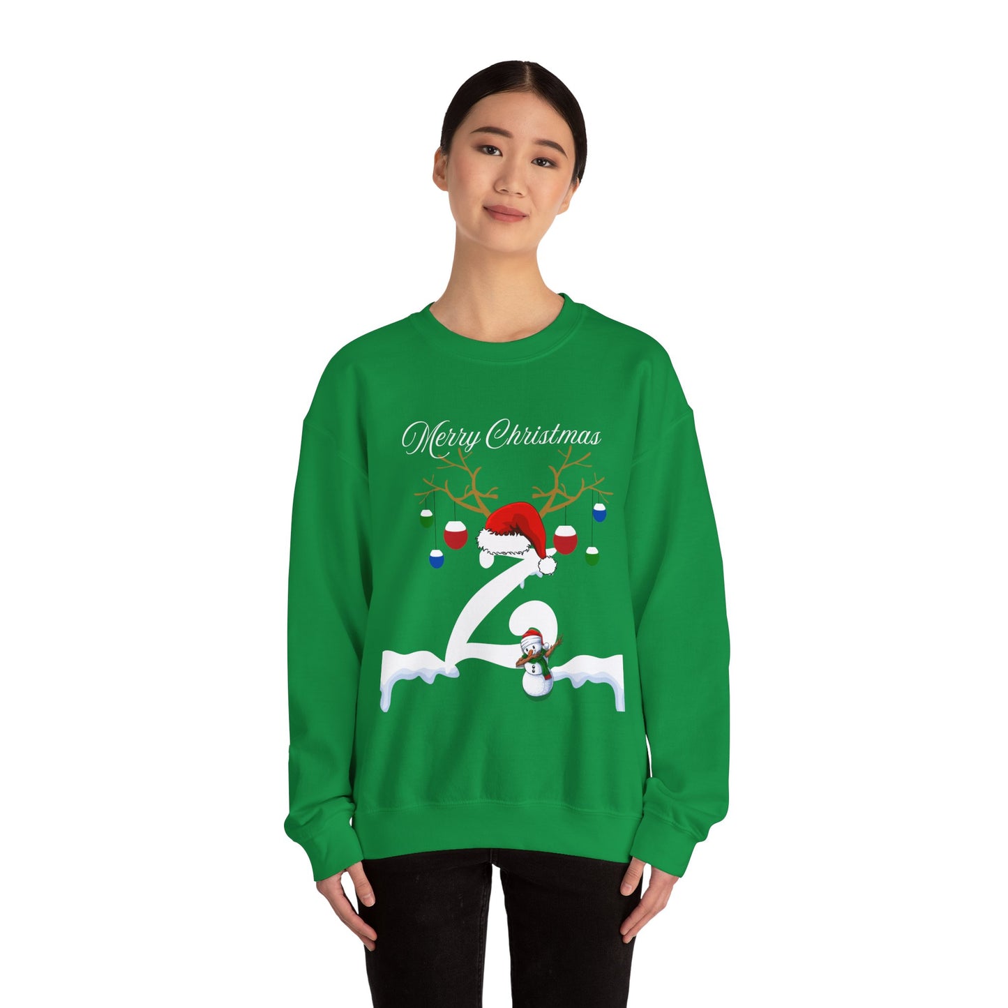 Christmas Snowflake Holiday Crewneck Sweatshirt, Xmas Winter Santa Hat Jumper, Festive Mistletoe Antler Branches, Unisex Heavy Blend -Initial "M"