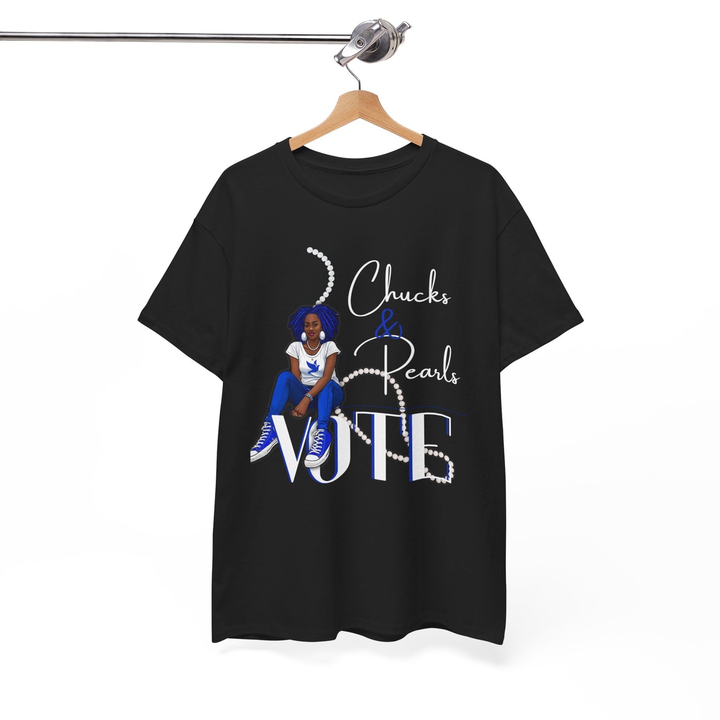 Unisex Heavy Cotton Tee - Chucks & Pearls Royal Blue and White Zeta Inspired Rock the Vote Shirt