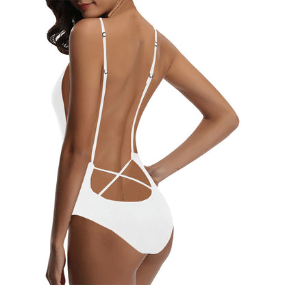 All White Swim Sexy Lacing Backless One-Piece Swimsuit