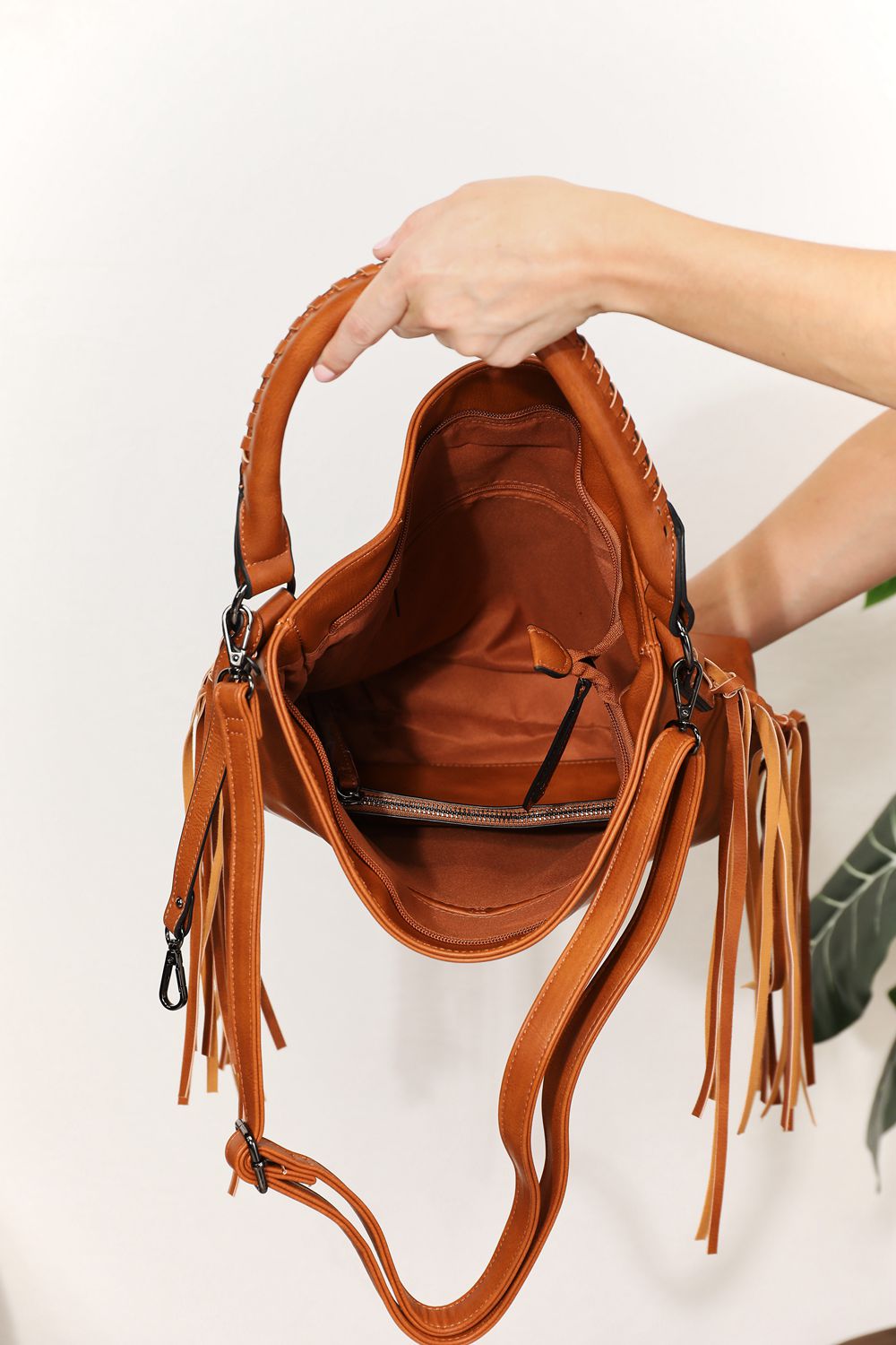 SHOMICO PU Leather Fringe Detail Shoulder Bag-VMA Specialties Boutique