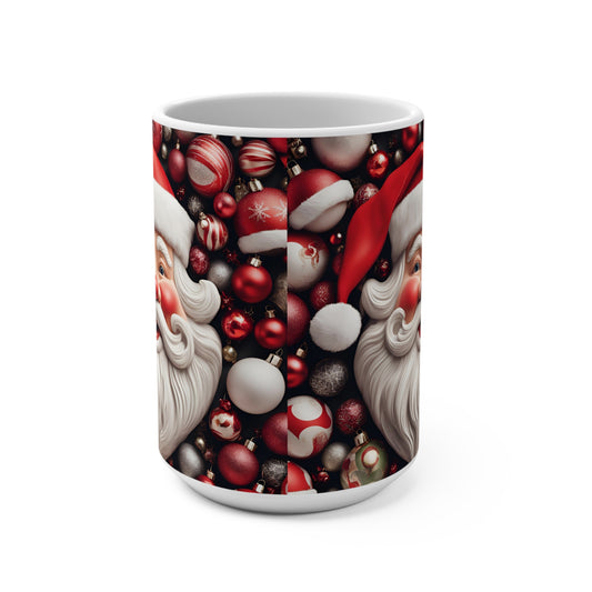 Mug 15oz - Santa Deck the Halls with Colorful Ornament Design