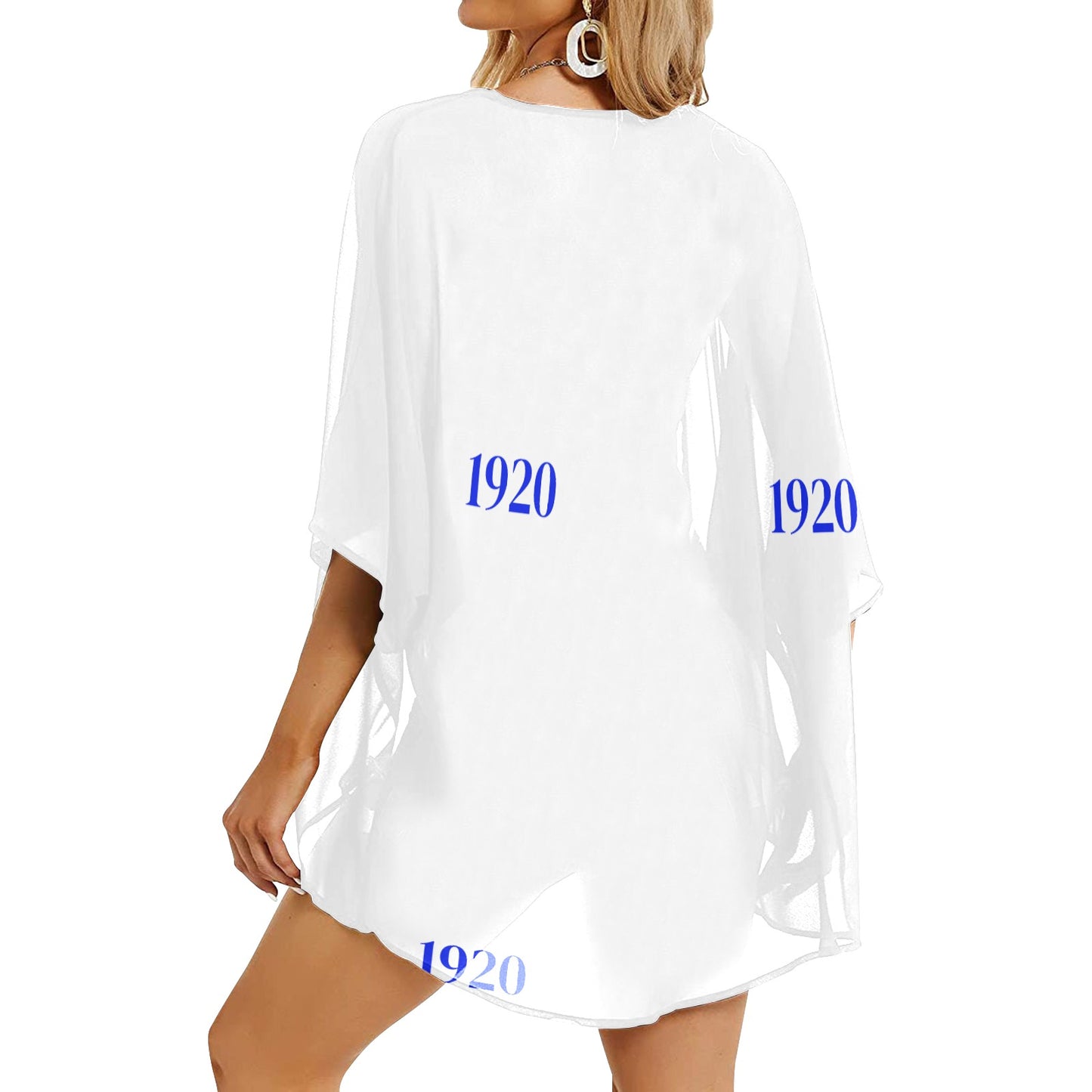 Women's Kimono Chiffon Cover Up- Royal Blue and White