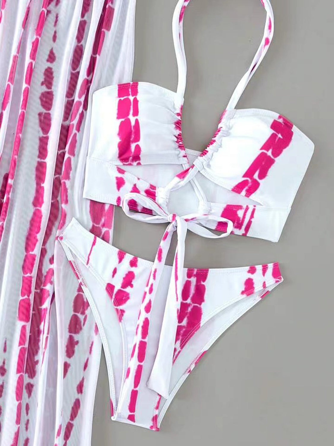 Printed Halter Neck Three-Piece Swim Set-VMA Specialties Boutique