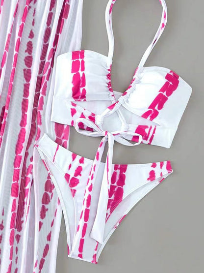 Printed Halter Neck Three-Piece Swim Set-VMA Specialties Boutique