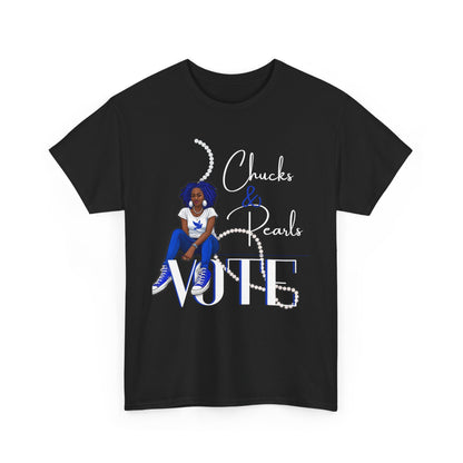 Unisex Heavy Cotton Tee - Chucks & Pearls Royal Blue and White Zeta Inspired Rock the Vote Shirt