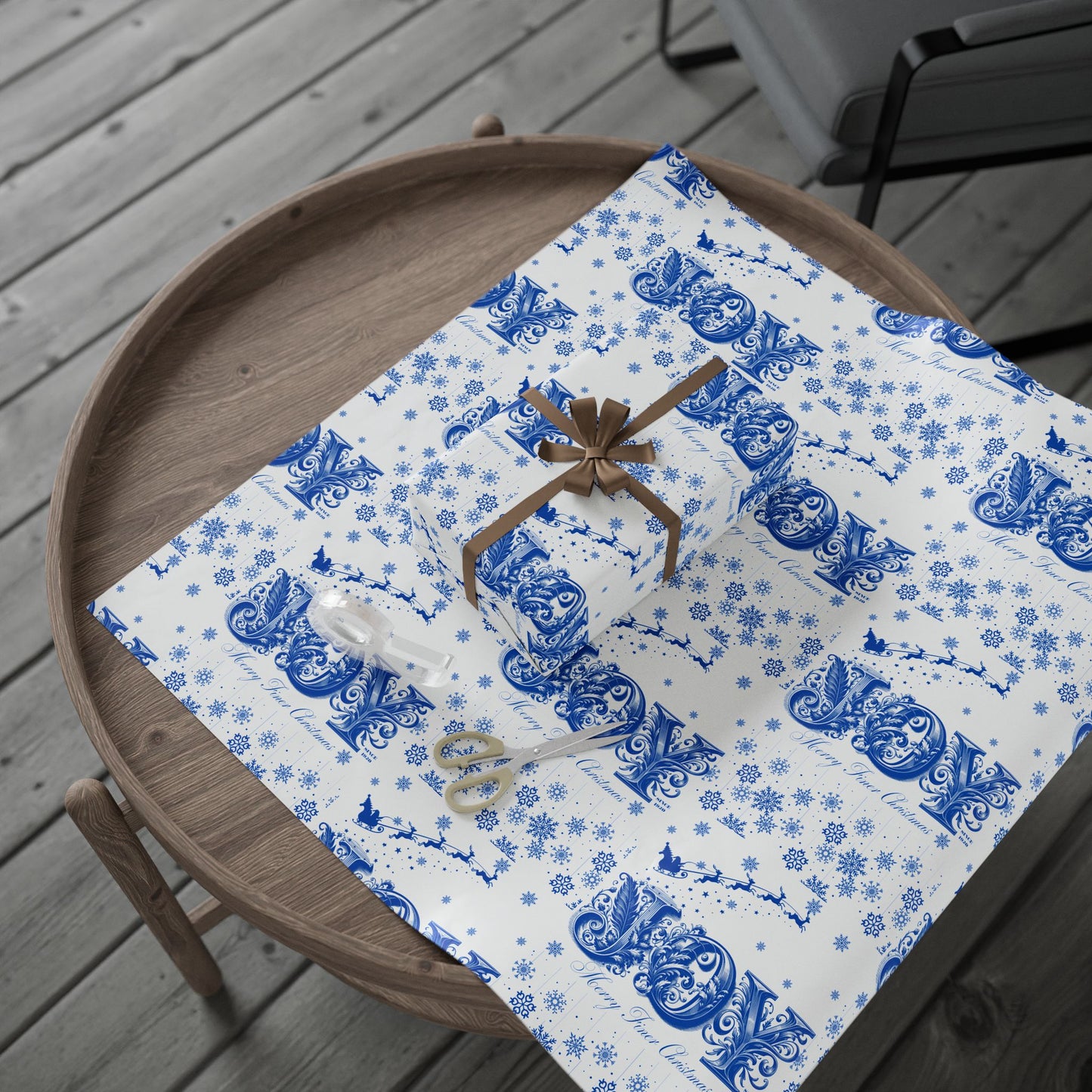 Wrapping Paper, Joy Since 1920 Zeta Inspired Christmas Gift Wrap, Royal Blue and White, Have a Merry Finer Christmas, Holiday