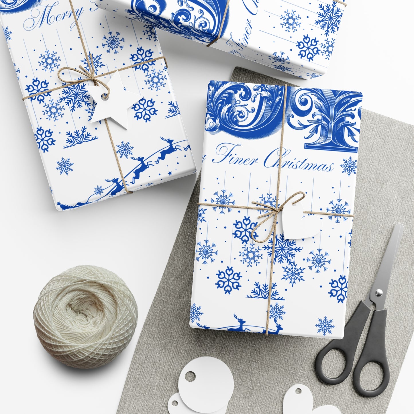 Wrapping Paper, Joy Since 1920 Zeta Inspired Christmas Gift Wrap, Royal Blue and White, Have a Merry Finer Christmas, Holiday
