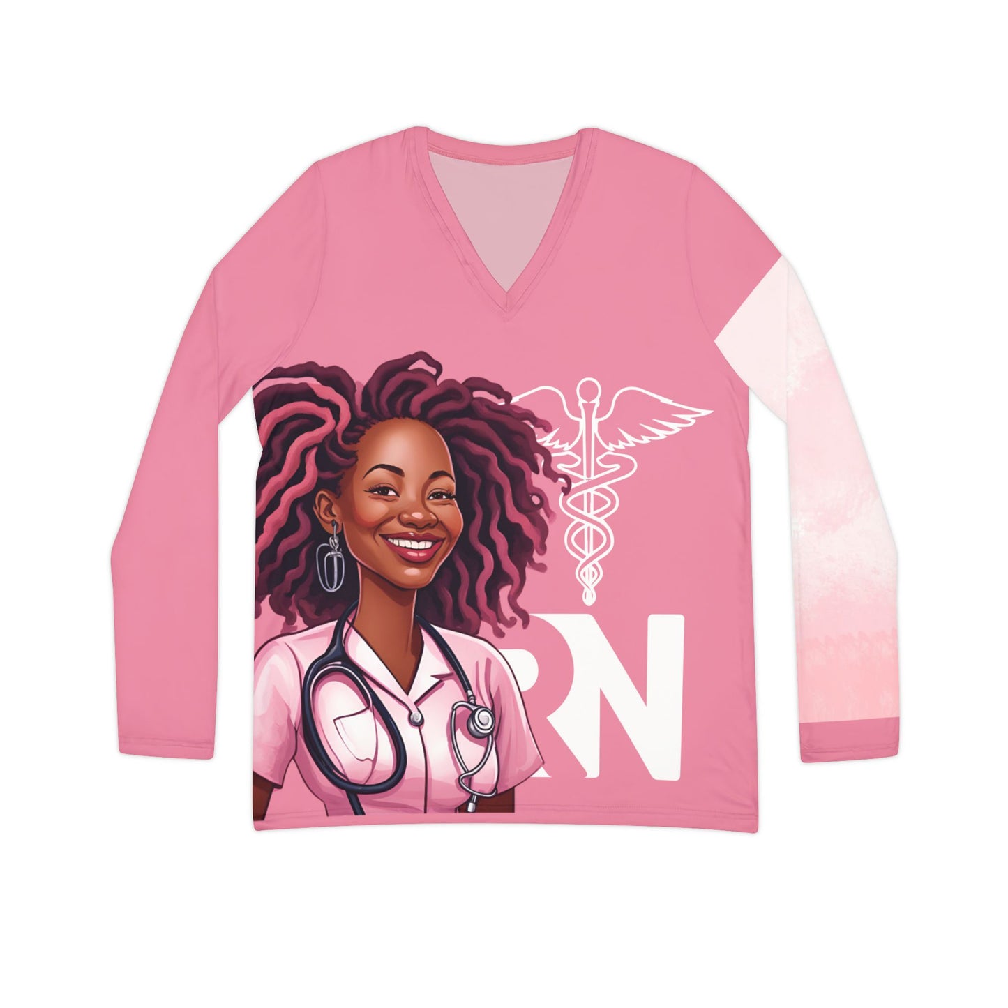 RN Women's Long Sleeve V-neck Shirt (AOP)