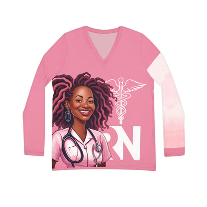 RN Women's Long Sleeve V-neck Shirt (AOP)