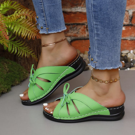 Tied Open Toe Low Heel Sandals-VMA Specialties Boutique