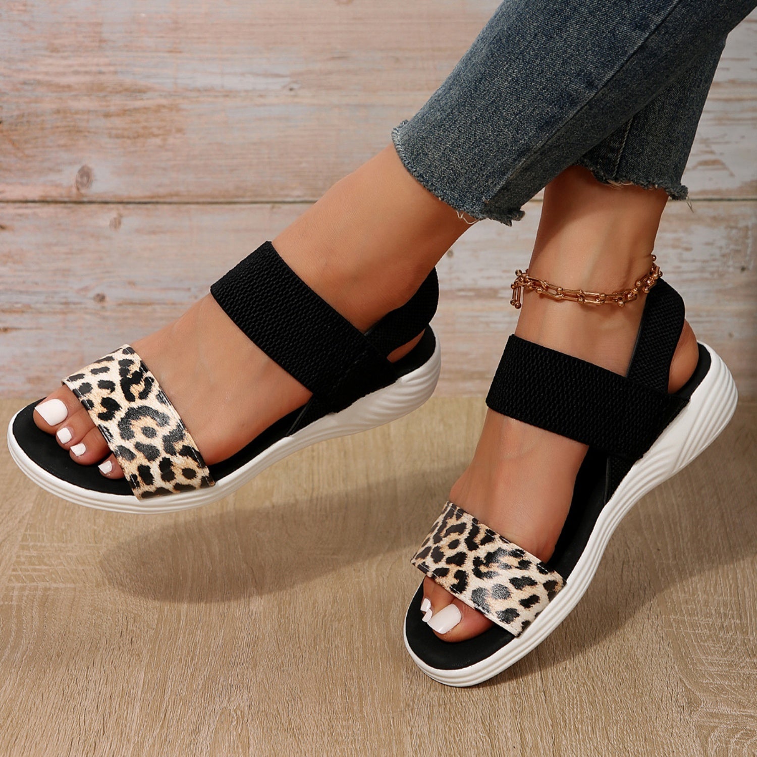 PU Leather Open Toe Low Heel Sandals-VMA Specialties Boutique