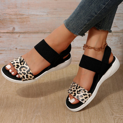 PU Leather Open Toe Low Heel Sandals-VMA Specialties Boutique