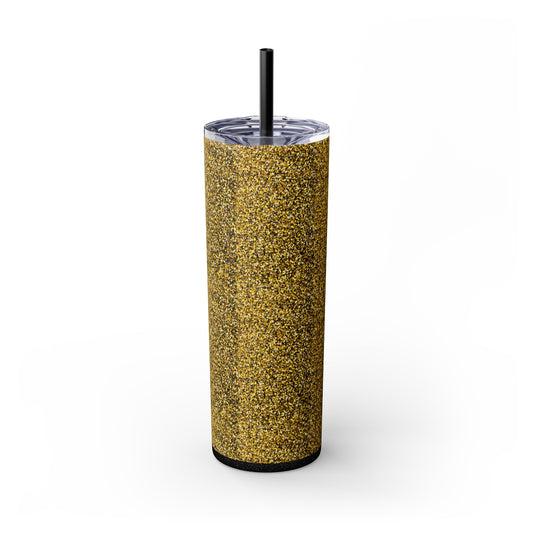 Gold Glitter Skinny Tumbler with Straw, 20oz
