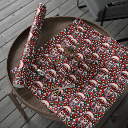 Christmas Cheer Wrapping Papers, Festive African American Santa Gift Wrap, Holiday Ornaments, Rosy Cheeks, Nose, Xmas Spirit Decor, Party