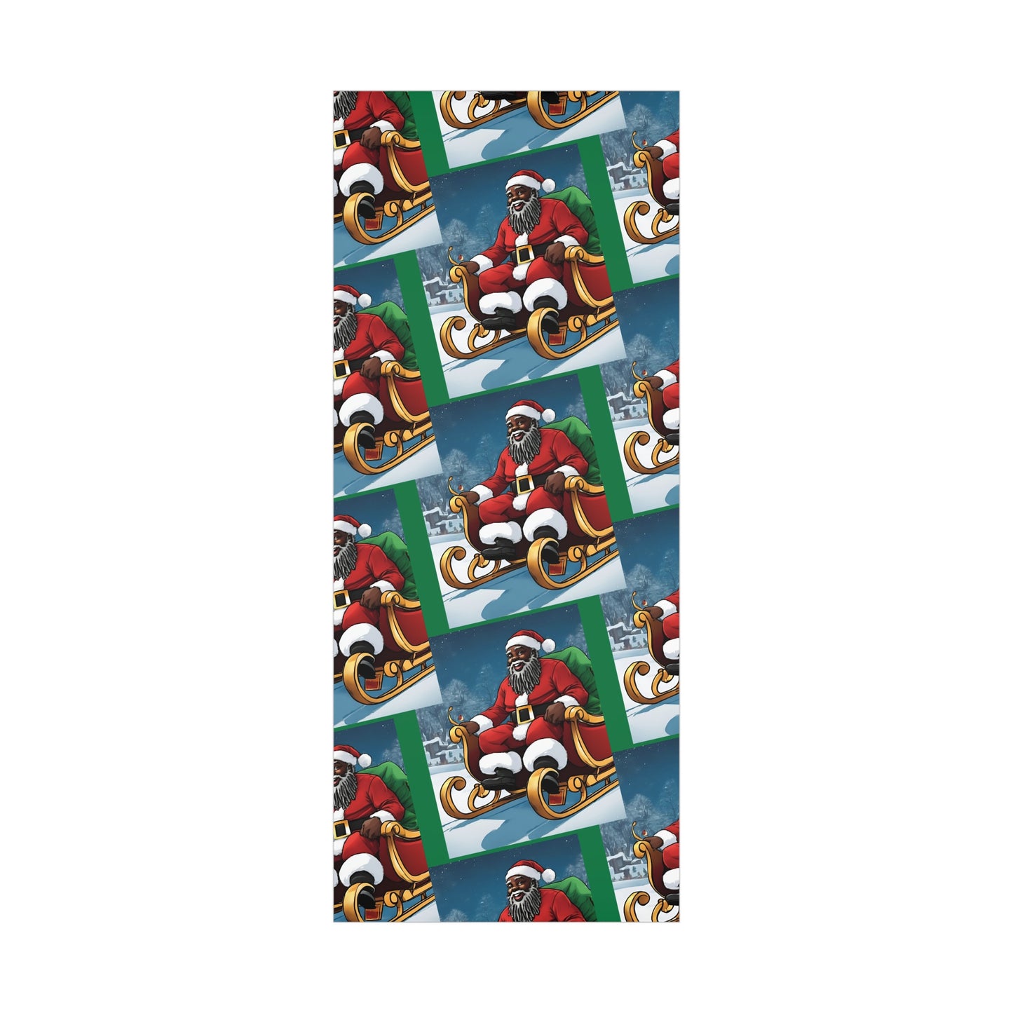 Gift Wrap-African American Inspired Santa on Sleigh