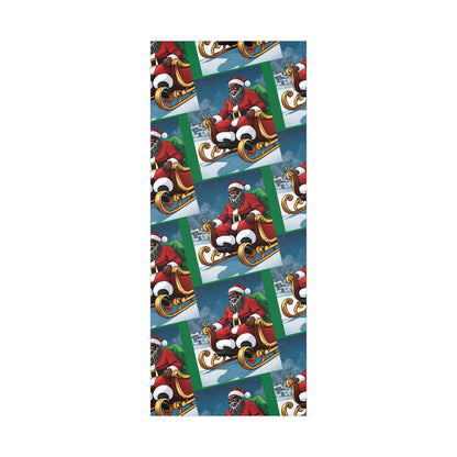 Gift Wrap-African American Inspired Santa on Sleigh