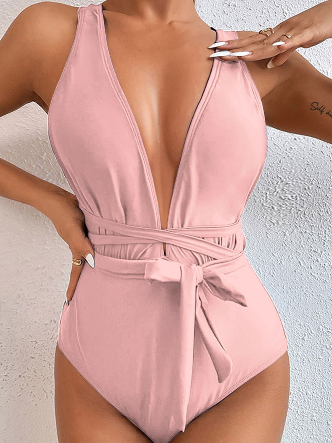 Tied Crisscross Wide Strap One-Piece Swimwear-VMA Specialties Boutique