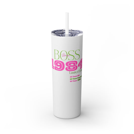 1984 Pink/Green Skinny Tumbler with Straw, 20oz