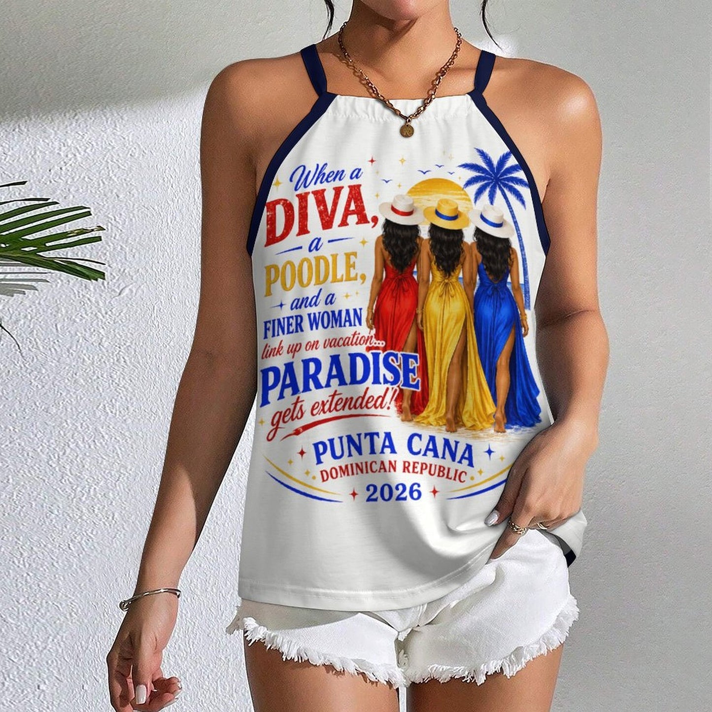 Paradise Just Got Extended! Design Women's Halter Tank Top- Black