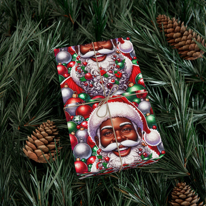 Christmas Cheer Wrapping Papers, Festive African American Santa Gift Wrap, HoliRosy Cheeks, Nose, Xmas Spirit Decor, P